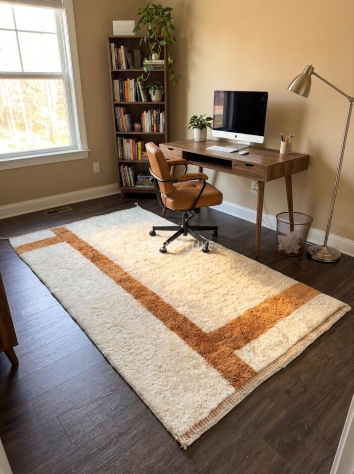 Brown Area Rugs 8x10, Handmade Wool Moroccan Rug, Earth Tone Living Room Decor - Image 5