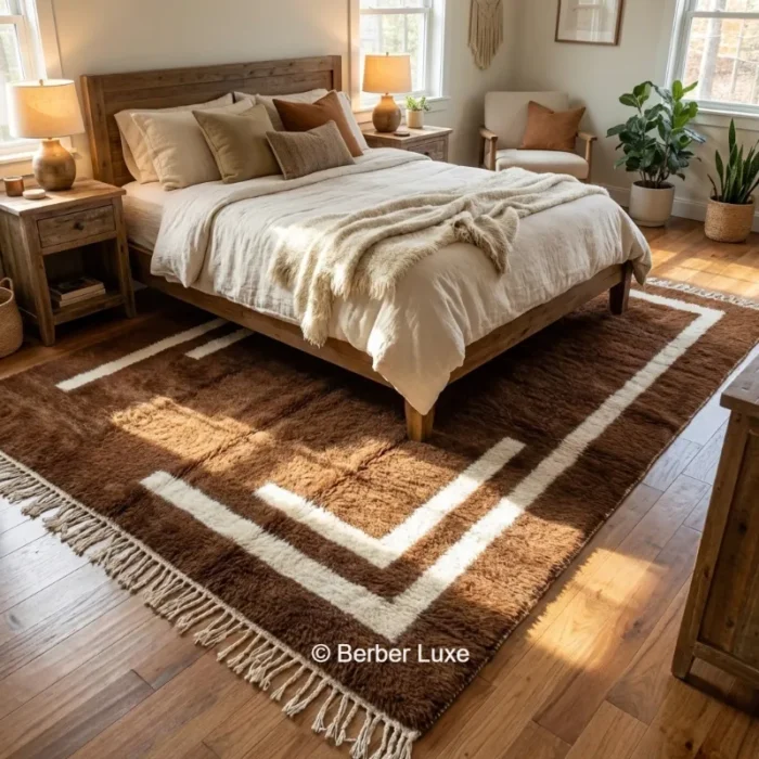 Handmade Brown Wool Area Rug, Moroccan Style - Image 3
