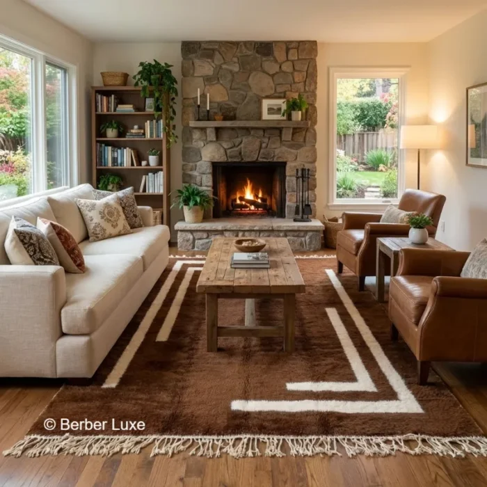 Handmade Brown Wool Area Rug, Moroccan Style - Image 5