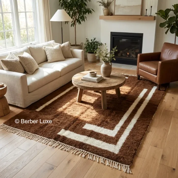 Handmade Brown Wool Area Rug, Moroccan Style - Image 7