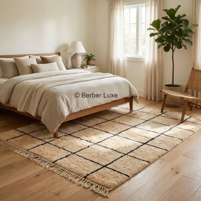 Boho Rugs for Living Room Moroccan Berber Rug Cream Black Grid