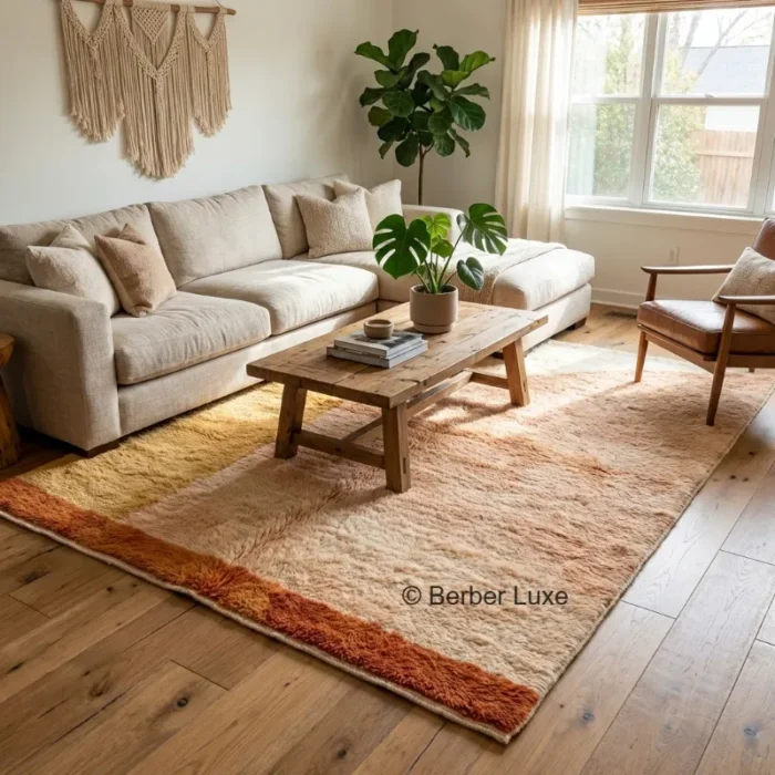 Moroccan Rug Handmade Berber Area Rug Neutral Abstract Color Block Rug Soft Wool - Image 5