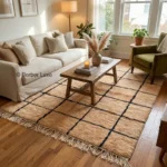 Boho Rugs for Living Room Moroccan Berber Rug Cream Black Grid