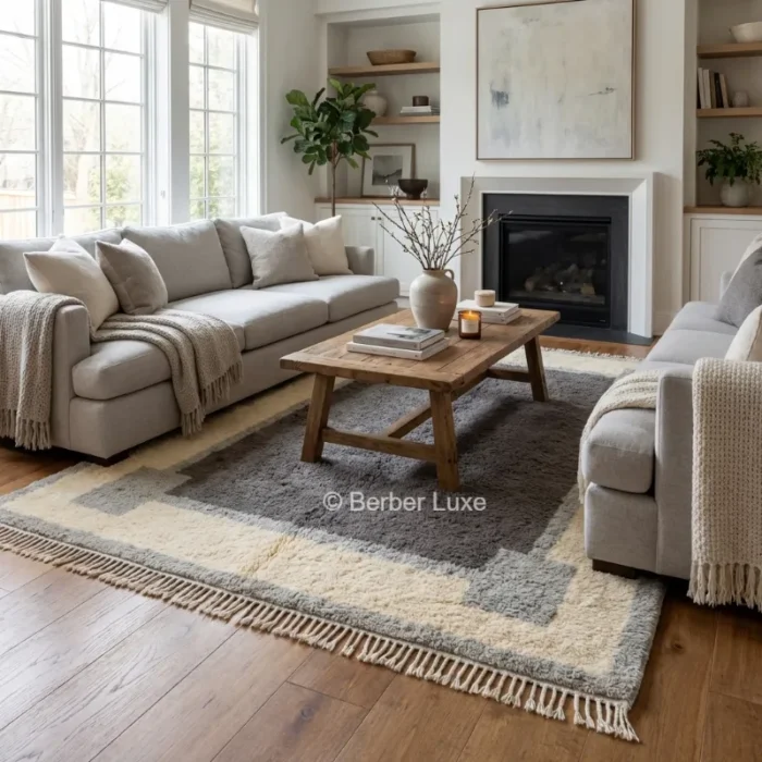 Wool Living Room Rug, Handmade Wool Area Rug, Moroccan Wool Carpet, - Image 8
