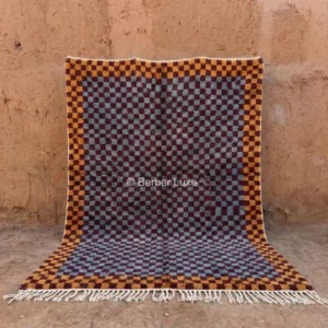 Checkered Moroccan Area Rug Handmade Wool Carpet, Colorful Berber Plaid Design