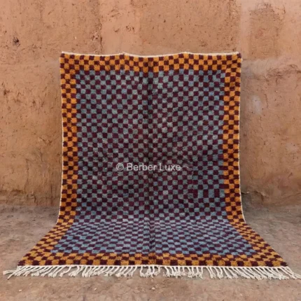 Checkered Moroccan Area Rug Handmade Wool Carpet, Colorful Berber Plaid Design