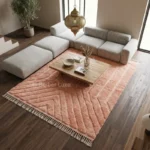 Moroccan rug, Handmade Wool Beni Ourain Carpet, Pink Shag Living Room Decor - Image 2