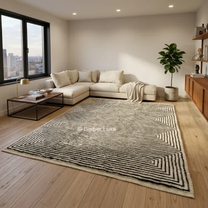 Handmade Moroccan Area Rug, Black and White Beni Mrirt Carpet, Large Living Room Rug,