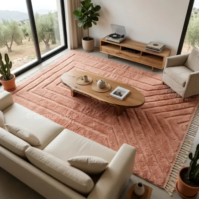 Moroccan rug, Handmade Wool Beni Ourain Carpet, Pink Shag Living Room Decor - Image 5