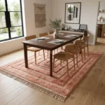 Moroccan rug, Handmade Wool Beni Ourain Carpet, Pink Shag Living Room Decor - Image 4