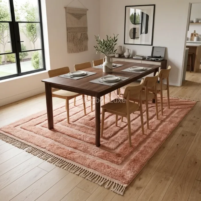 Moroccan rug, Handmade Wool Beni Ourain Carpet, Pink Shag Living Room Decor - Image 4