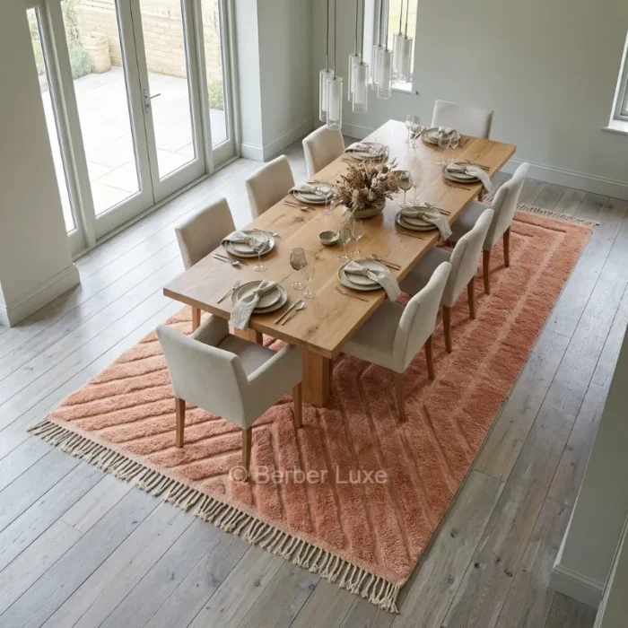 Moroccan rug, Handmade Wool Beni Ourain Carpet, Pink Shag Living Room Decor - Image 3