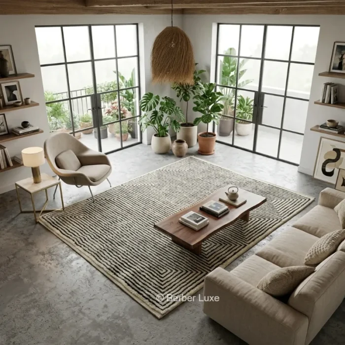 Handmade Moroccan Area Rug, Black and White Beni Mrirt Carpet, Large Living Room Rug,