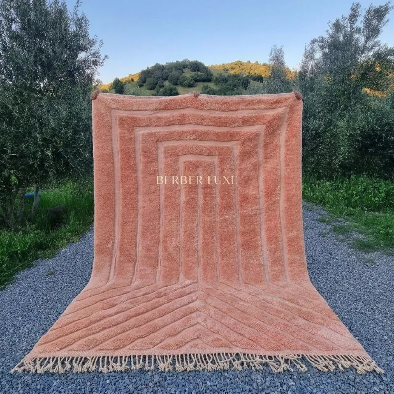 Moroccan rug, Handmade Wool Beni Ourain Carpet, Pink Shag Living Room Decor