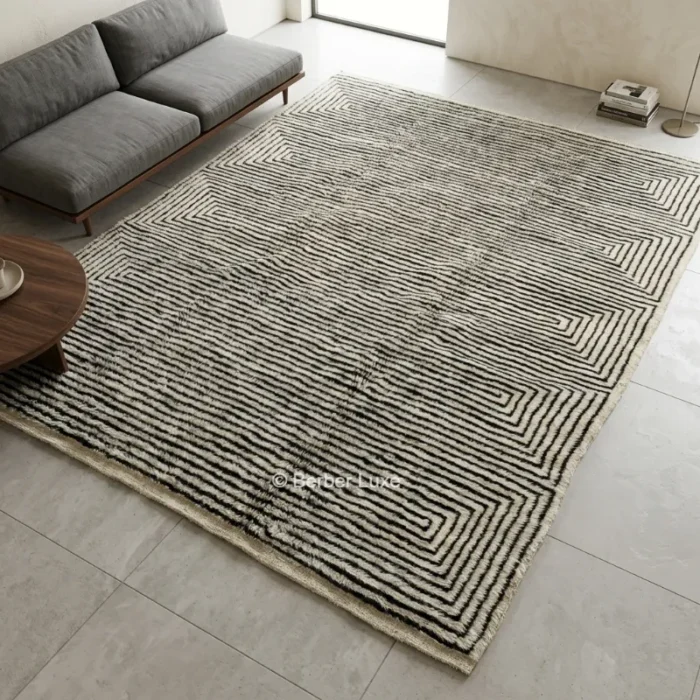 Handmade Moroccan Area Rug, Black and White Beni Mrirt Carpet, Large Living Room Rug,