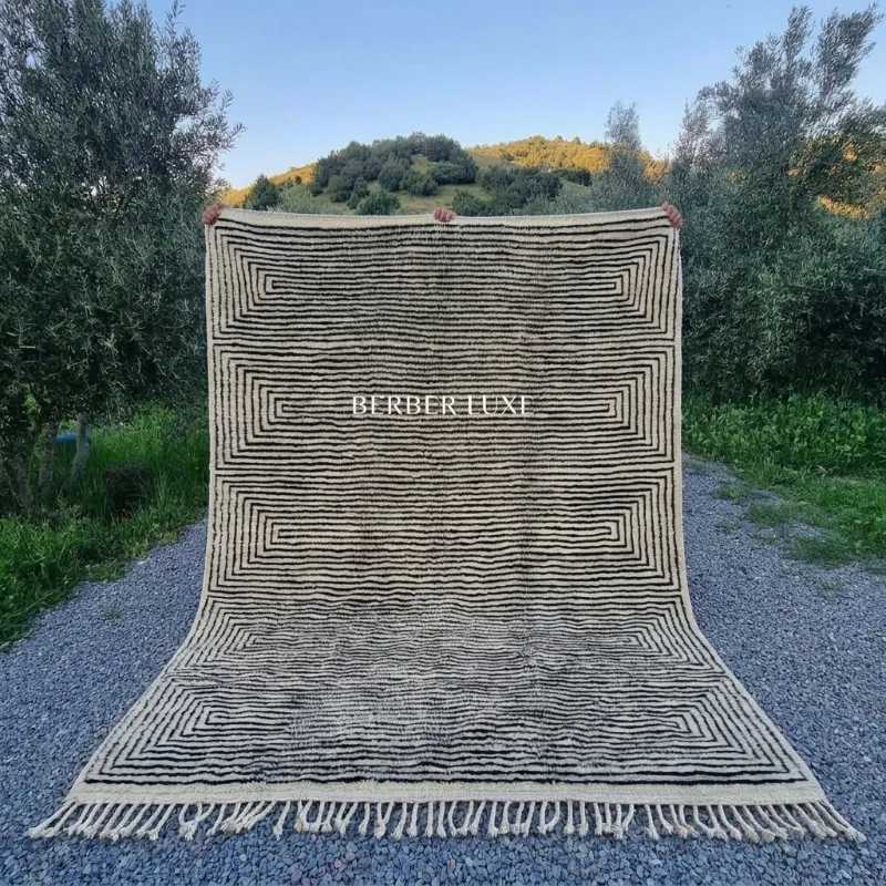 Handmade Moroccan Area Rug, Black and White Beni Mrirt Carpet, Large Living Room Rug,