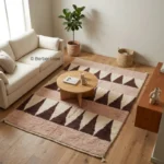 Beni Ourain Geometric Area Rug, Pink Cream Brown Moroccan Rug - Image 3