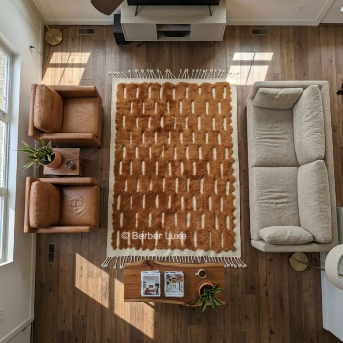 Beni Ourain Wool Rug, Brown Cream Geometric Moroccan Area Rug