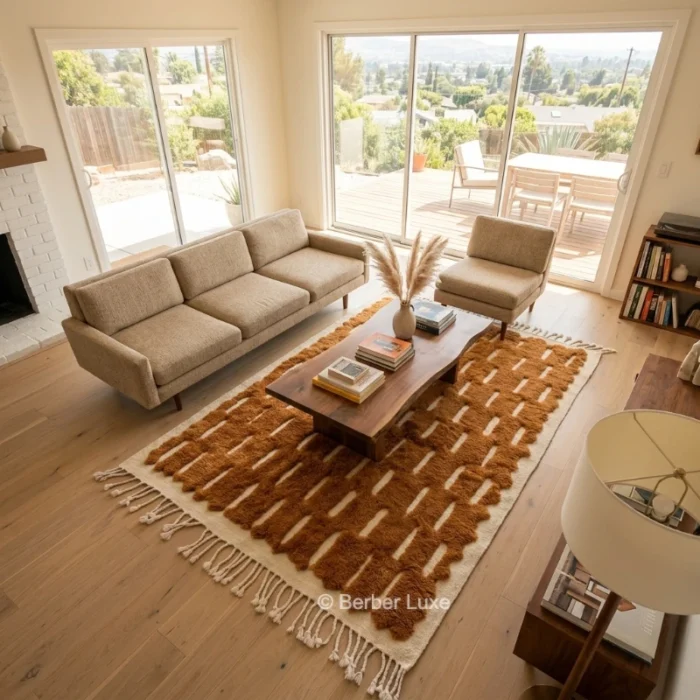 Beni Ourain Wool Rug, Brown Cream Geometric Moroccan Area Rug
