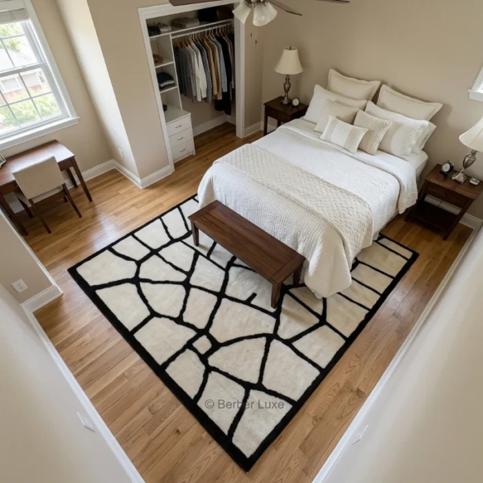 Beni Ourain Wool Rug, Cream Black Geometric Moroccan Area Rug - Image 8