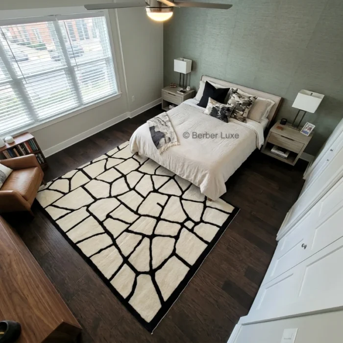Beni Ourain Wool Rug, Cream Black Geometric Moroccan Area Rug