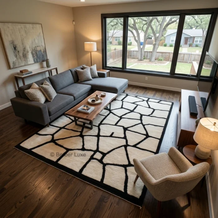Beni Ourain Wool Rug, Cream Black Geometric Moroccan Area Rug