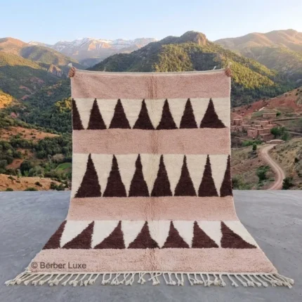 Beni Ourain Geometric Area Rug, Pink Cream Brown Moroccan Rug