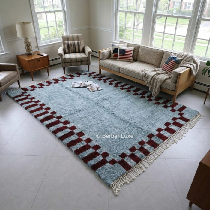 Moroccan Rug, Handmade Wool Rug, Beni Ourain, Blue Living Room Decor, Custom Size Area Rug