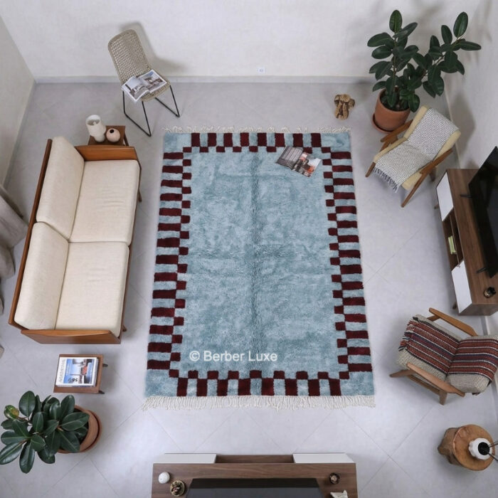 Moroccan Rug, Handmade Wool Rug, Beni Ourain, Blue Living Room Decor, Custom Size Area Rug