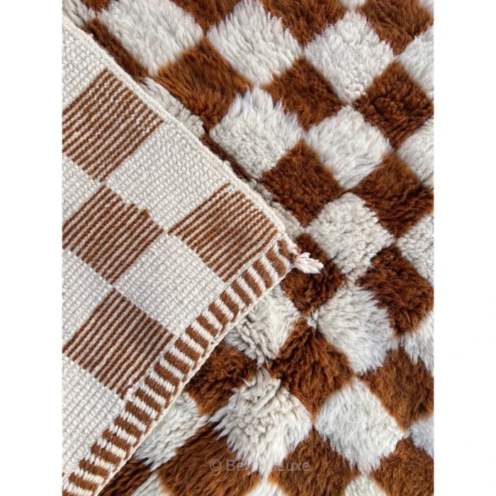 Checkered Rug, Brown and Ivory Checkerboard Area Rug for Living Room, Cozy Geometric Home Decor