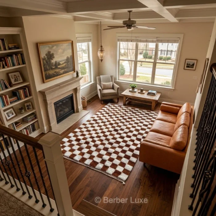 Checkered Rug, Brown and Ivory Checkerboard Area Rug for Living Room, Cozy Geometric Home Decor