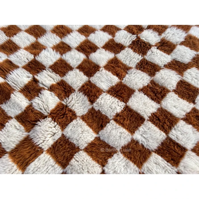 Checkered Rug, Brown and Ivory Checkerboard Area Rug for Living Room, Cozy Geometric Home Decor